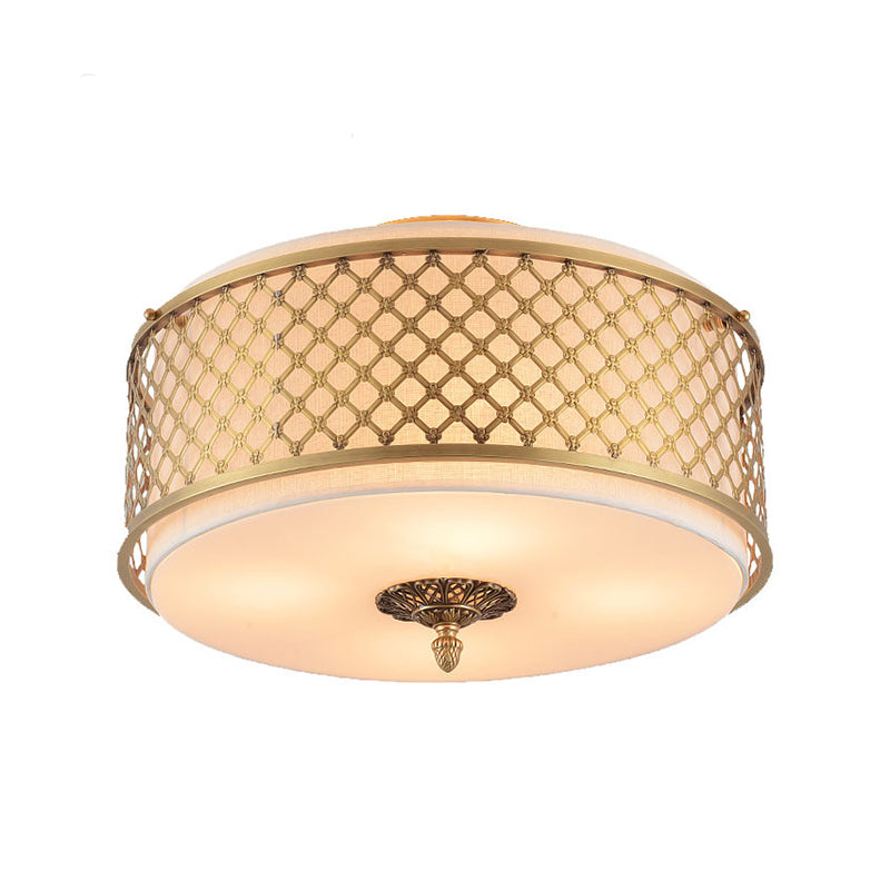 Classic Drum Metal Flush Mount Lamp Brass Finish 4/5 Lights 16/19.5 Wide Living Room Ceiling