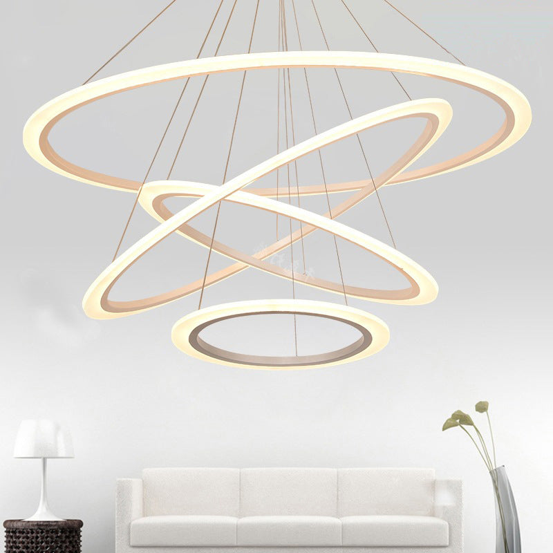 Led Acrylic Circular Stairway Chandelier - Artistic Pendant Light In White