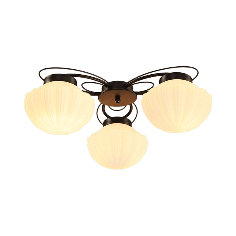 Black Classic Semi Flush Light With White Glass Bowl For Corridor - 3/4/6 Lights Ceiling Lighting