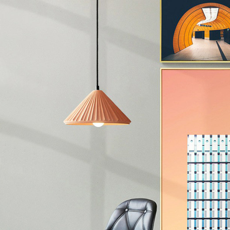 Macaron Single Pendant Ceiling Light For Living Room - Cement Conical Suspension Fixture