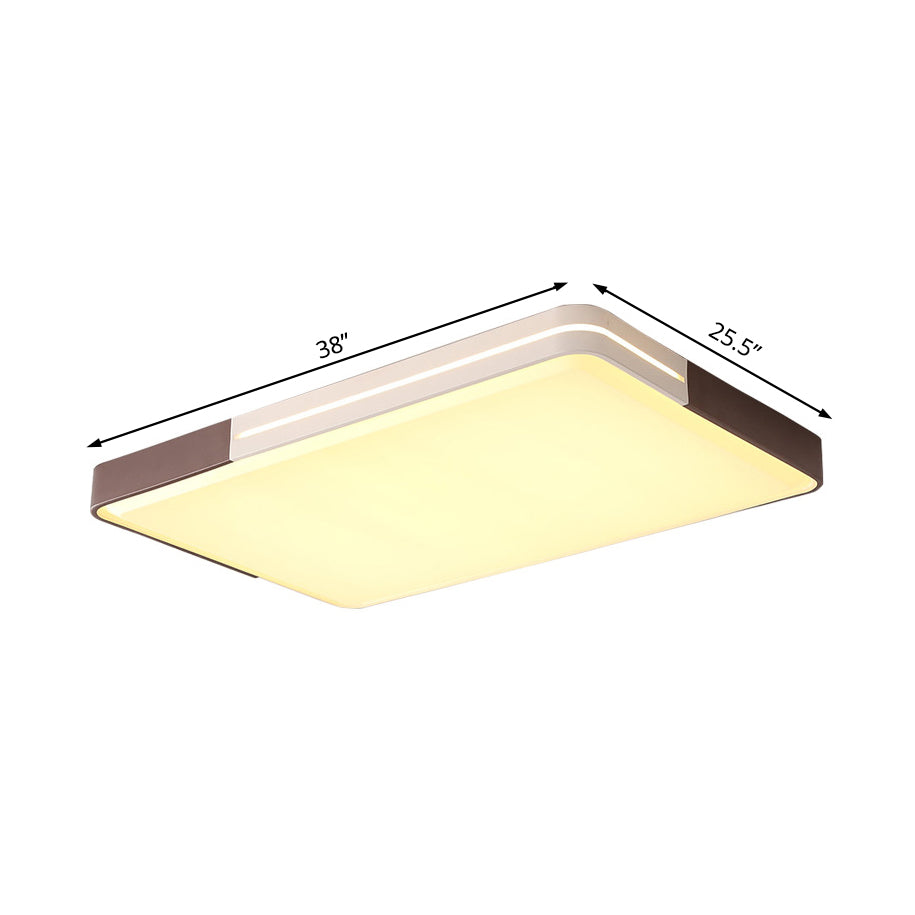 Modern White Led Flush Mount Ceiling Light For Living Room Square/Rectangular Acrylic Shade 19/38