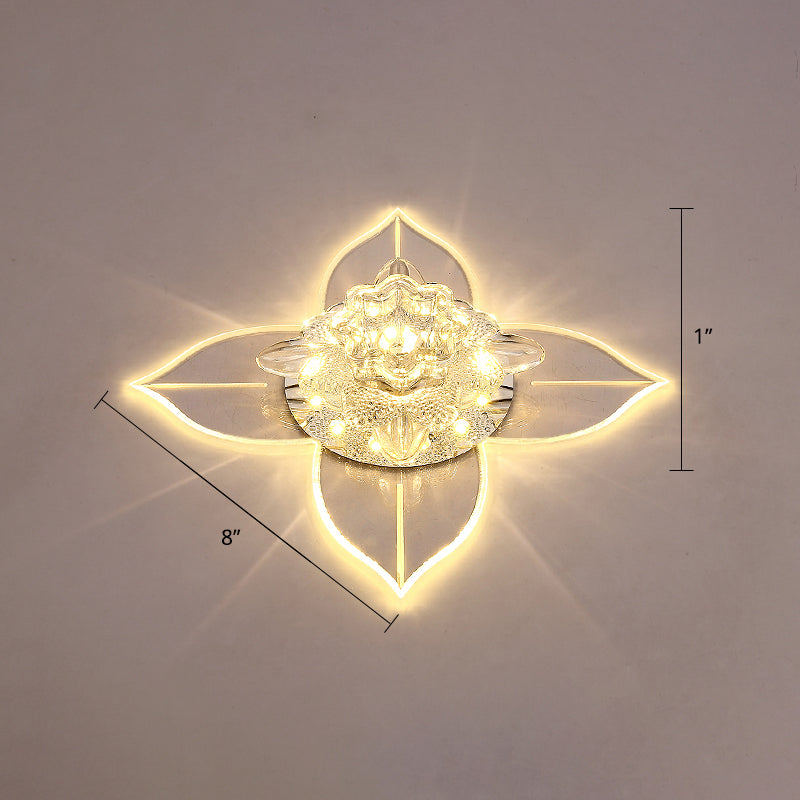 Petals Led Ceiling Light: Flower Crystal Flush-Mount Fixture Clear / Warm