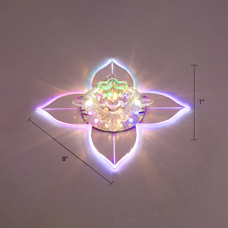 Petals Led Ceiling Light: Flower Crystal Flush-Mount Fixture Clear / Multi Color