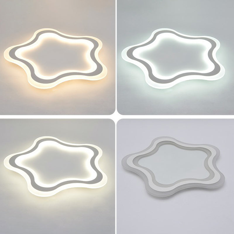 Kids Cartoon Acrylic Led Flushmount Ceiling Light With White Pentacle Design
