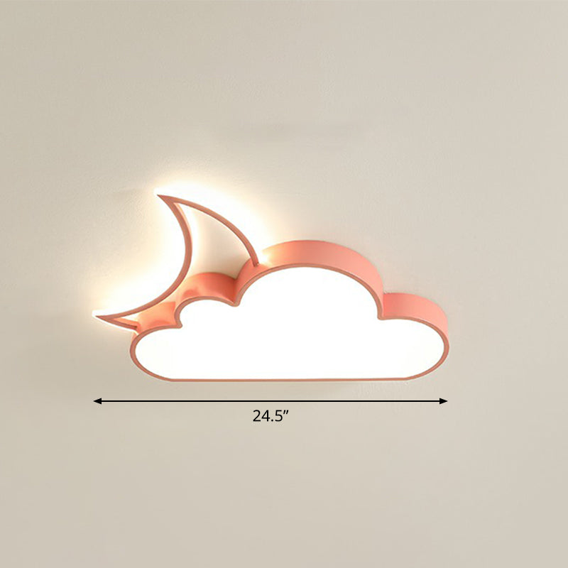 Childrens Metal Moon And Cloud Led Ceiling Fixture For Bedroom - Flush Mount Light Pink / 24.5