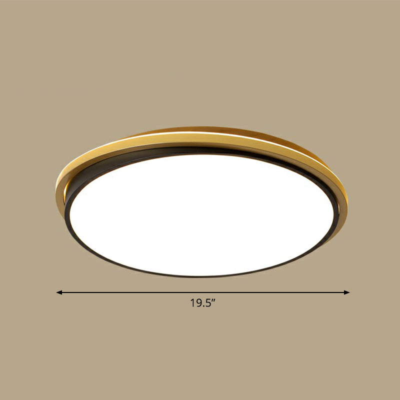 Minimalist Gold And Black Acrylic Round Led Flush Light For Bedroom Ceiling / 19.5 Remote Control