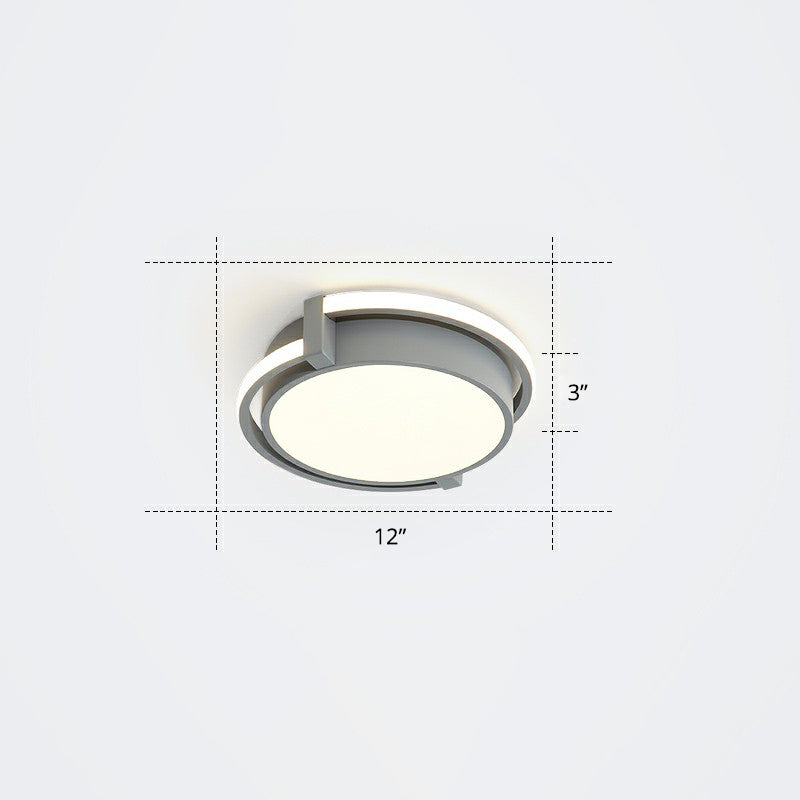 Nordic Circle Led Flush Mount Ceiling Light With Acrylic Diffuser Grey / 12 Warm