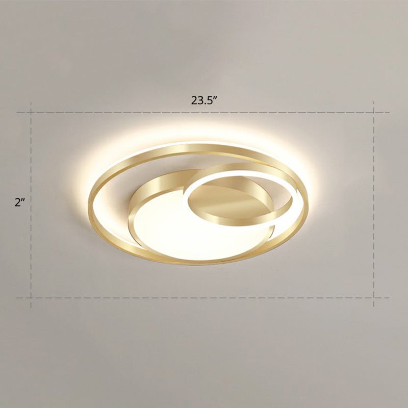 Minimalist Gold Round Metal Led Flush Mount Light For Bedroom Ceiling Lighting / 23.5 Remote Control