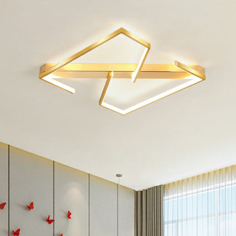 Z-Like Ceiling Mounted Led Flush Mount In Gold - Simplicity Metal Bedroom Light Fixture