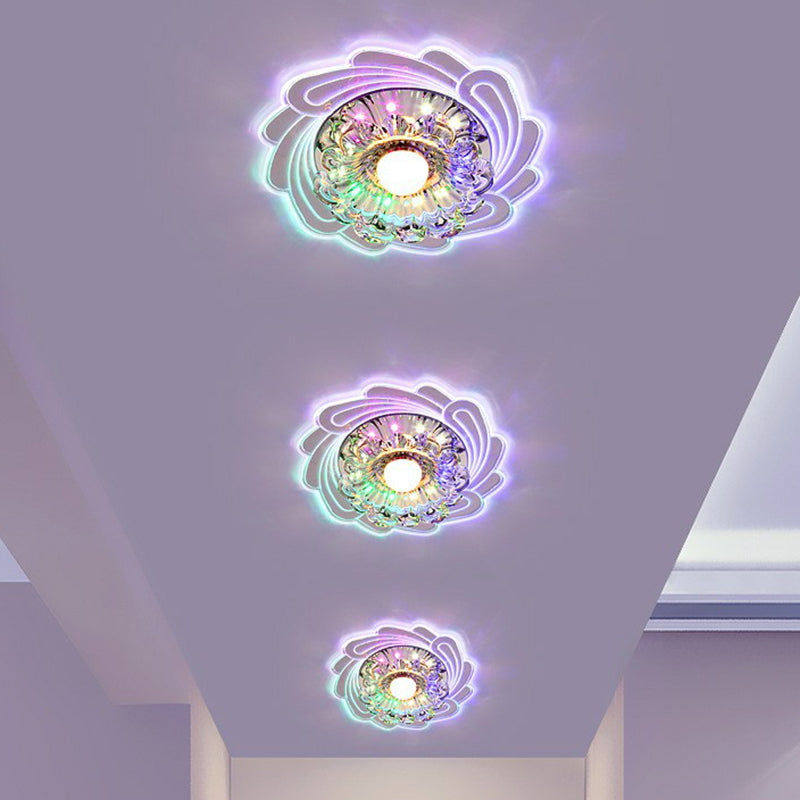 Minimalist Clear Led Crystal Flower Flush Mount Light For Corridor