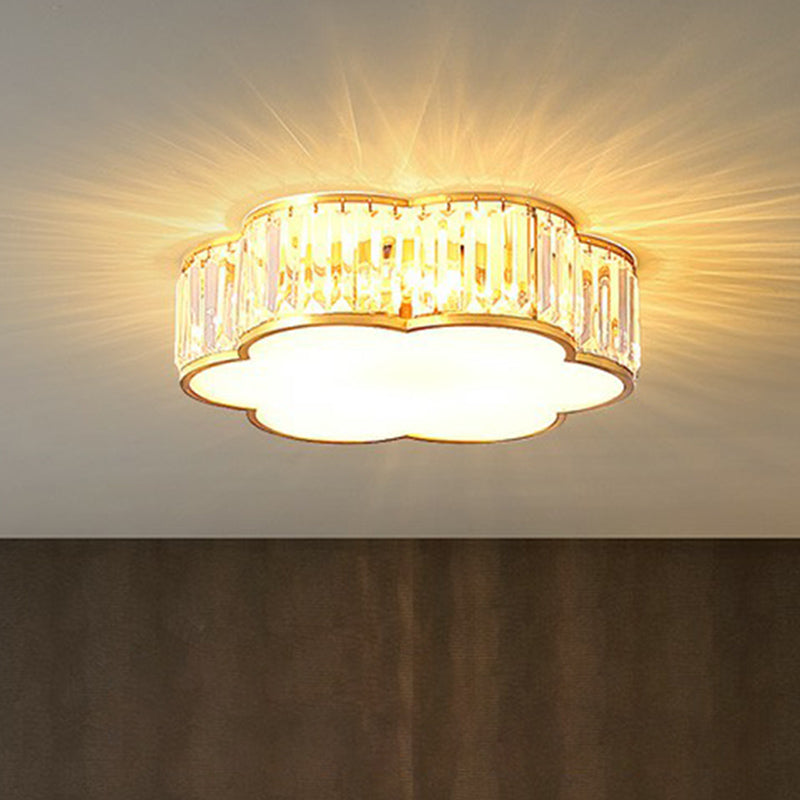 Minimalist Crystal Flower Ceiling Light In Brass - Tri - Sided Flush Mount