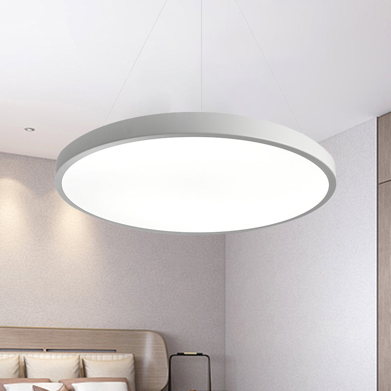 16/19.5 Wide Plate Hanging Lamp - Modern Metal Led White Ceiling Pendant Light For Office Remote