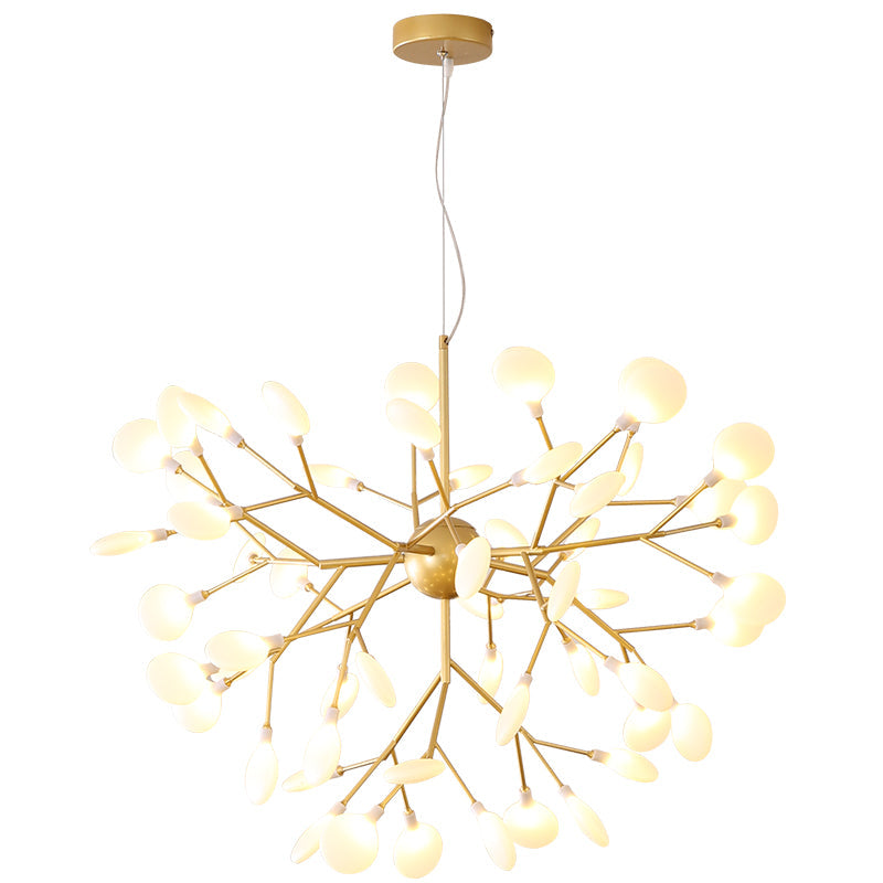 Designer Gold Acrylic Leaf Hanging Chandelier Pendant Ceiling Light For Bedroom