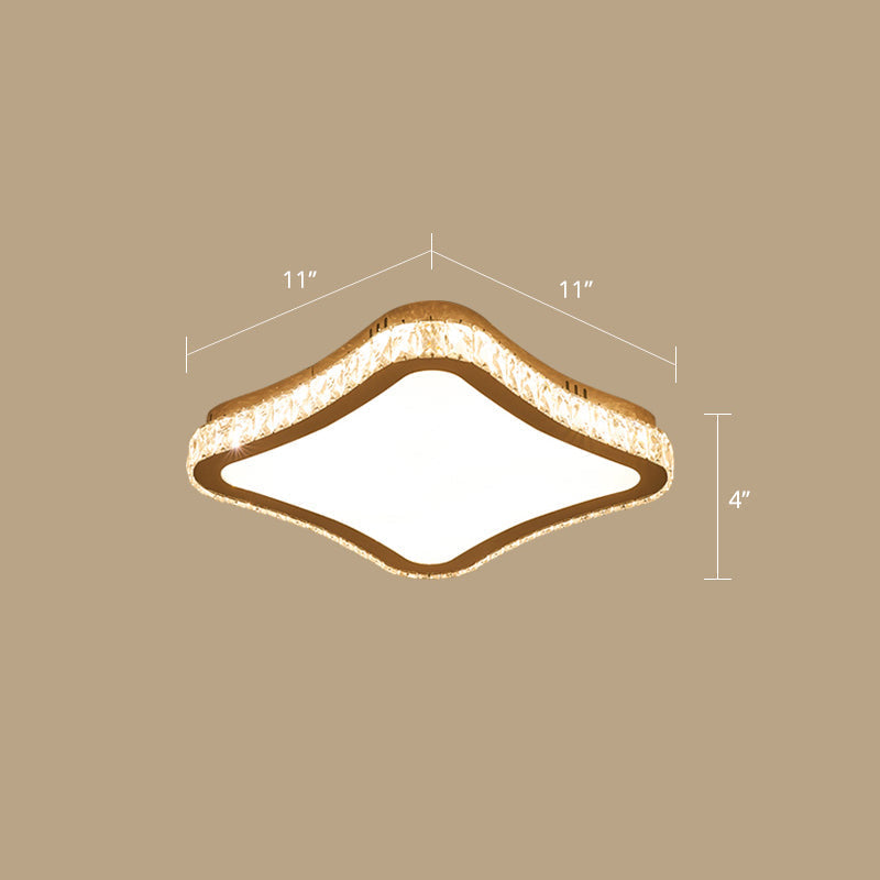 Prismatic K9 Crystal Ceiling Light: Elegant White Flush Mount Led For Bedroom