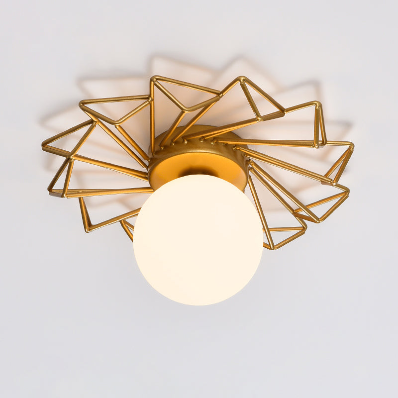 Gold Flushmount Bedroom Ceiling Light With Postmodern Single-Bulb & Cream Glass Shade