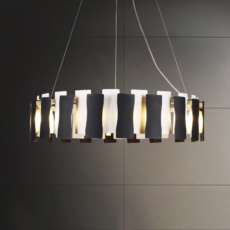 Modern Black & White Circular Chandelier Pendant Light - Creative Metal Design For Living Room