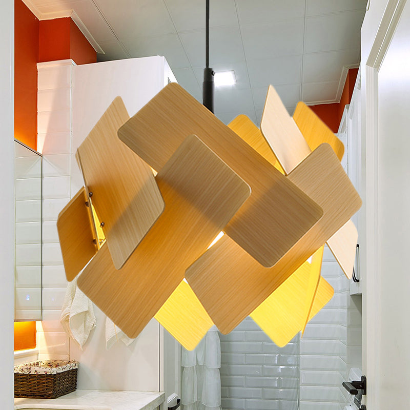 Modern Nordic Style Flower Pendant Lamp With Red/Blue/Light Wood Finish - 1 Light Hanging Ceiling