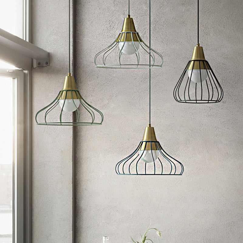 Modern Metal Cone Pendant Lighting - 1 Light Hanging Lamp With Wire-Cage Shade (9/13 Wide)
