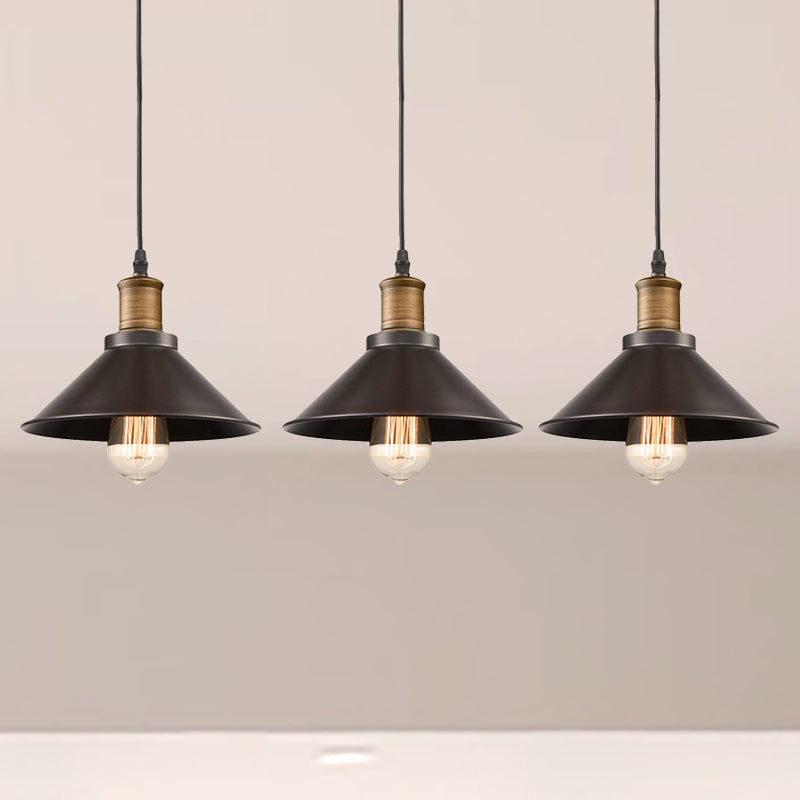 Vintage Metal Restaurant Pendant Light - 3 Pack Cone Shade Black Hanging Ceiling