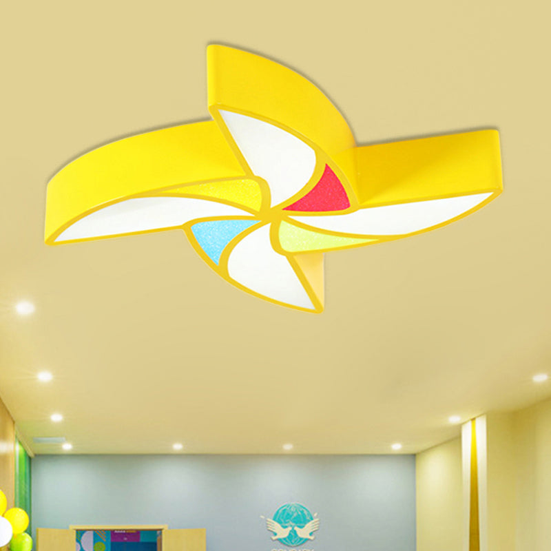 Modern Led Flush Mount Ceiling Light For Childs Bedroom - Toy Windmill Design