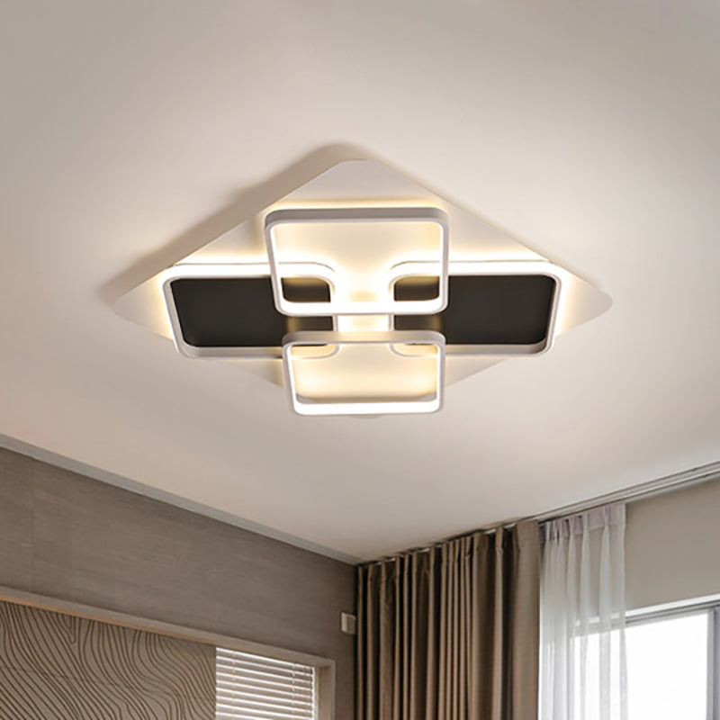 Contemporary Metal Led Multi Square Flush Mount Light In Black/White Warm/White Sizes: 18/24.5/34.5
