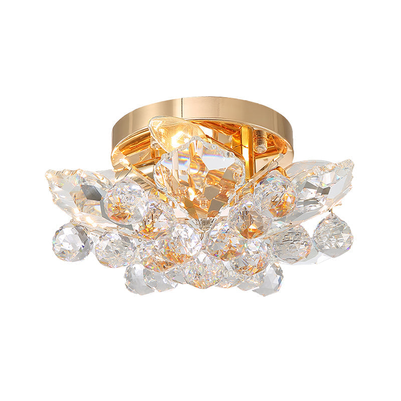 Minimal Gold/Silver Bedroom Flush Ceiling Light With Irregular Crystal Shade - Set Of 4