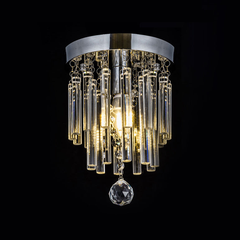 Round Chrome Crystal Bar Flush Mount Ceiling Light - Bare Bulb Flushmount Clear / 10