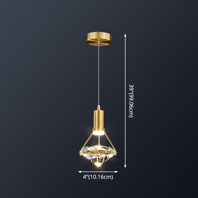 Modern Brass Crystal Pendant Light With Diamond Design - Led Bedroom Ceiling Lighting