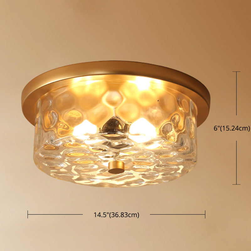 Colonial Style Glass Shade Ceiling Light - Polyhedron Flush-Mount For Bedroom