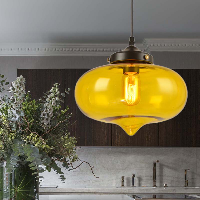 Modern Onion Pendant Light In Gray/Red/Yellow Glass For Restaurant Ceiling Fixture