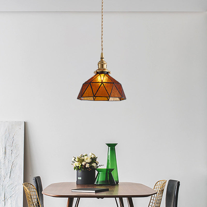 Geometric Icy Glass Pendant Lamp In Tiffany-Style