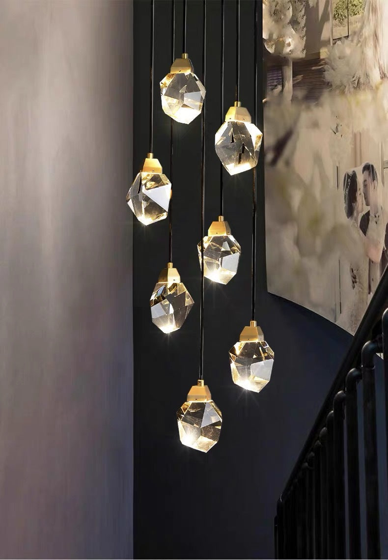 Led Crystal Stone Pendant Light - Simple Single-Light Clear Lamp For Dining Room