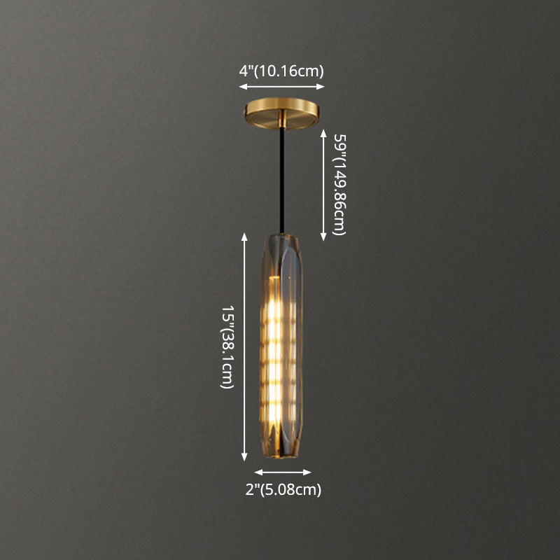 Modern Shaded Crystal Pendant Light - Simplicity Block Design Brass Ceiling Fixture