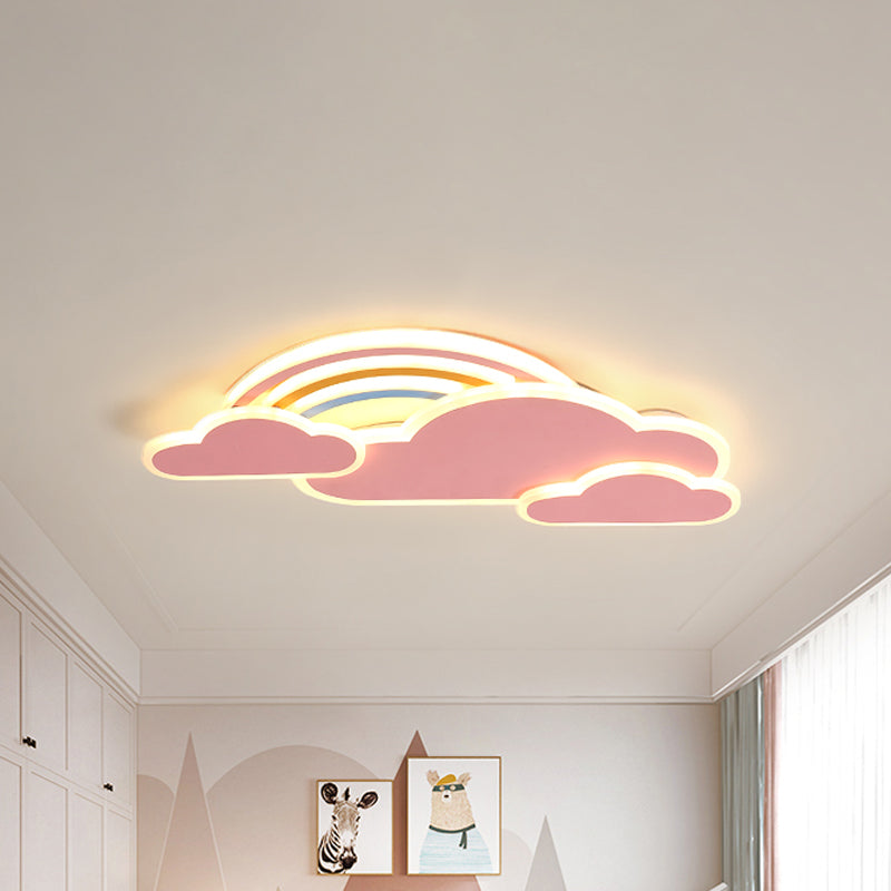 Rainbow Cloudy Ceiling Light - White/Pink Cartoon Led Flush-Mount Fixture Warm/White