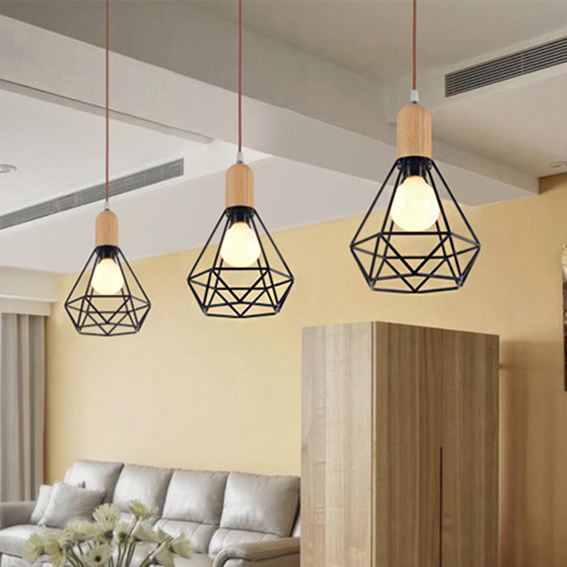 Vintage Metallic Cage Pendant Lamp With Black Finish And One Head For Ceiling Hanging -