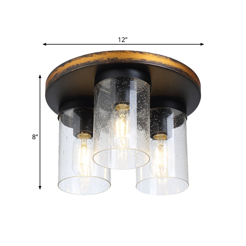 Rustic Clear Glass Ceiling Light With 3 Downward Cylindrical Bulbs - Flushmount