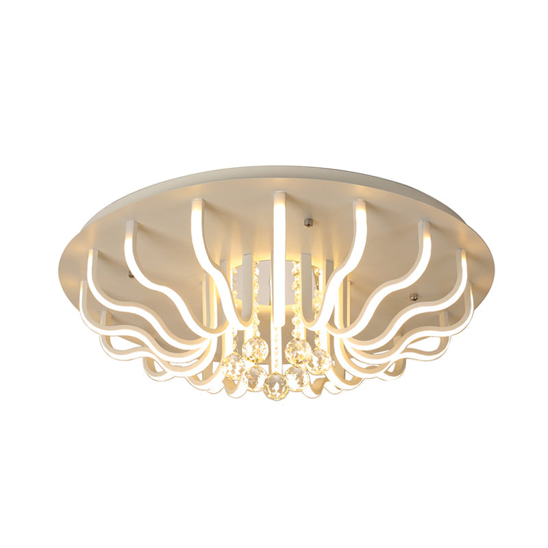 Curved Acrylic Flush Mount Led Ceiling Lamp In White: Simple Modern Design (27’/31.5’ W