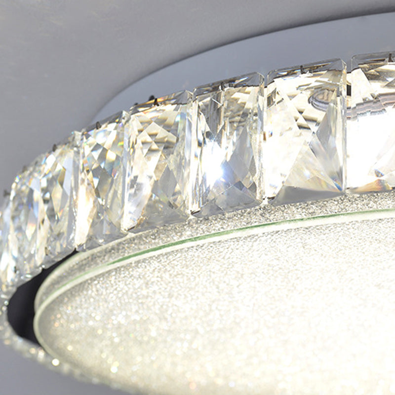 Modern Crystal Led Flush Mount Lamp - 14/23.5/31.5 Round Bedroom Ceiling Light With Chrome Finish