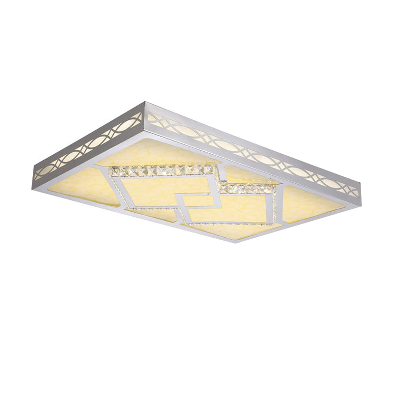 Contemporary Led Flush Mount Lamp - Rectangle Shape White Acrylic Ceiling Fixture For Living Room 3