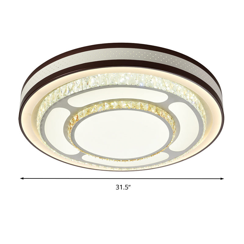 Modern Crystal Led Flush Mount Ceiling Light In White - 19.5/31.5 Diameter
