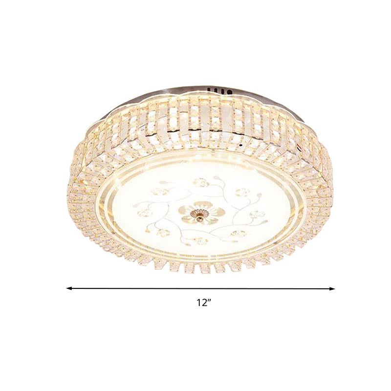 Modern K9 Crystal Flush Mount Led Ceiling Light Fixture White Drum 12/16/19.5 Wide
