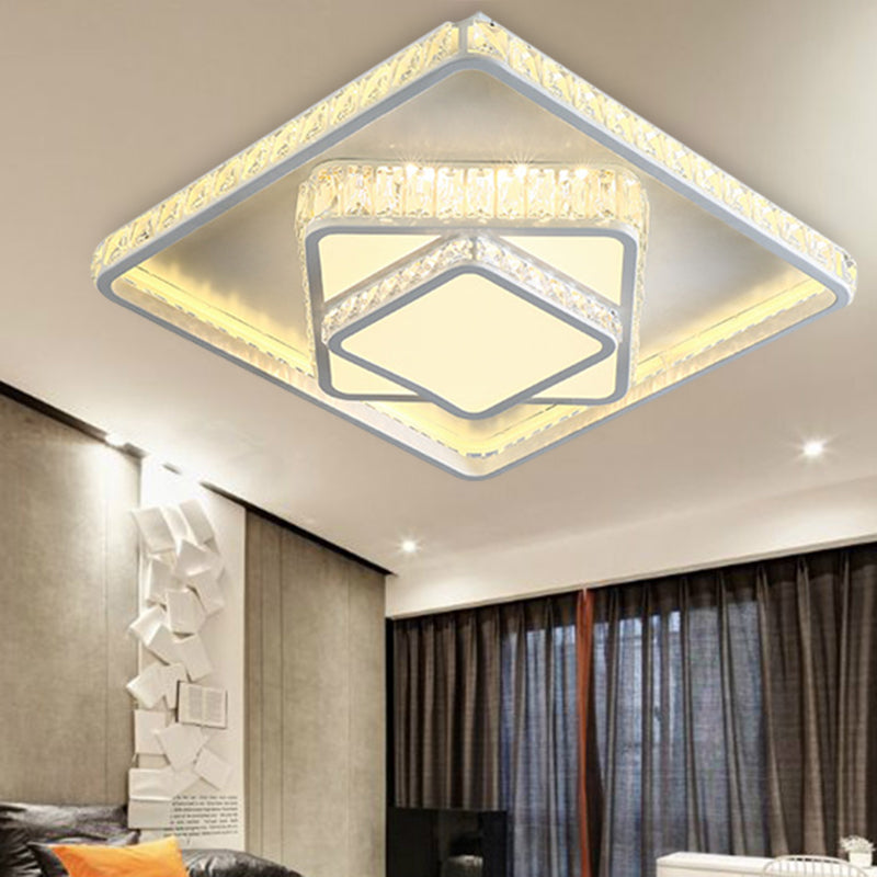 Minimalist Faceted Crystal White Ceiling Light Fixture - Led Flush Mount 19.5/23.5 W