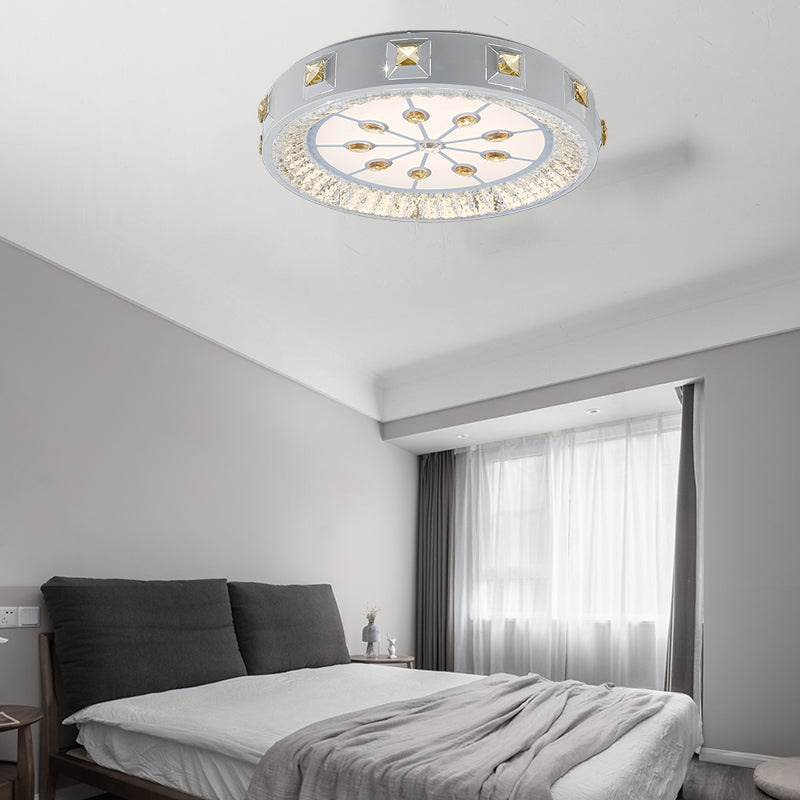 Modern Crystal Led Ceiling Light With Remote Control And Stepless Dimming - White Stylish