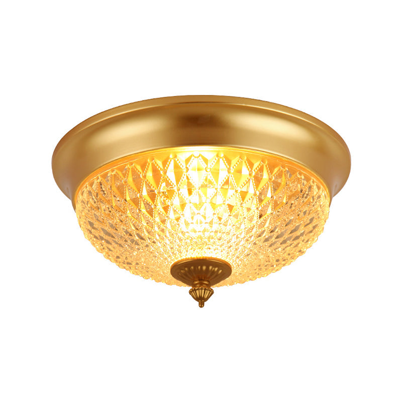 Colonial Lattice Glass Dome Flush Mount Light With 2 Bulbs - Brass Ceiling Lighting Fixture