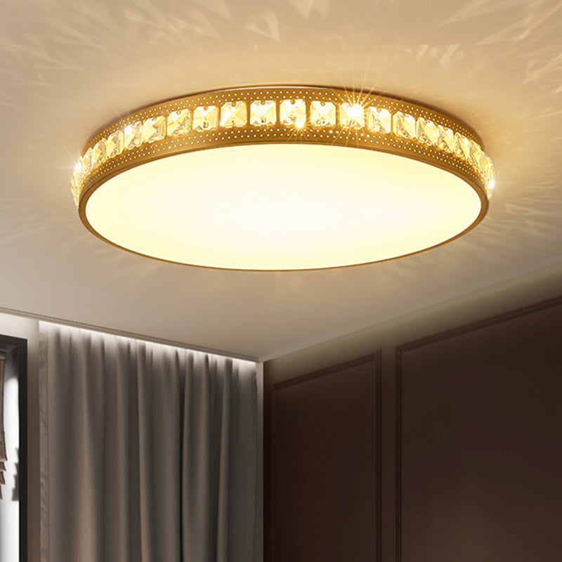 Modern Crystal Gold Led Circle Flush Light Ceiling Fixture In 14/18/21.5 Width Warm/White/Natural