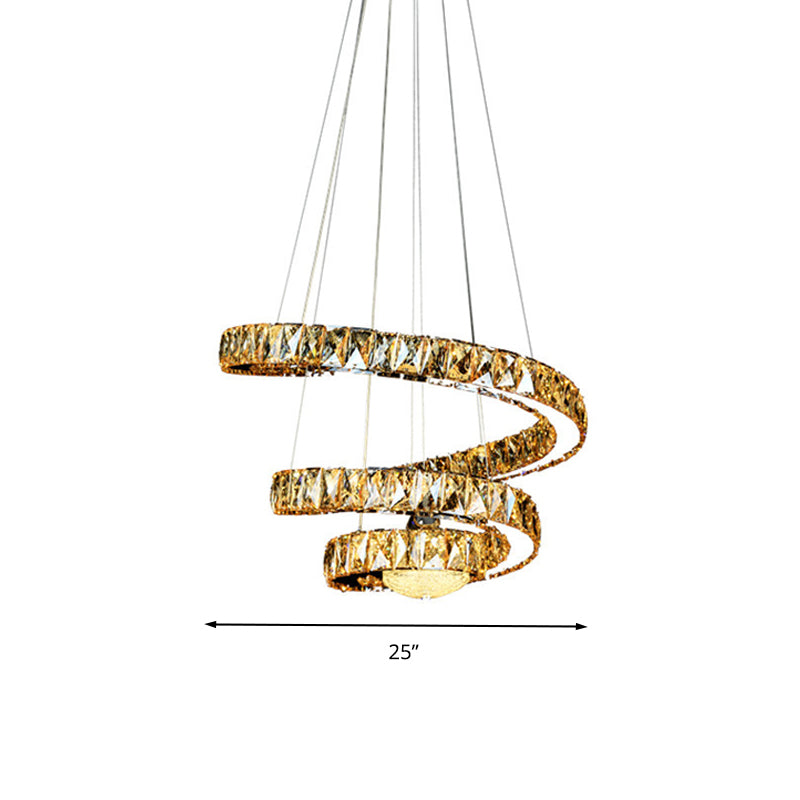 Minimalist Led Crystal Chandelier Chrome Spiral Lighting Fixture With Warm/2 Color Light