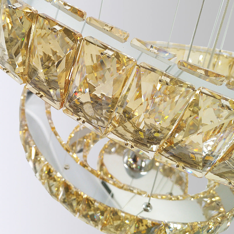 Minimalist Led Crystal Chandelier Chrome Spiral Lighting Fixture With Warm/2 Color Light