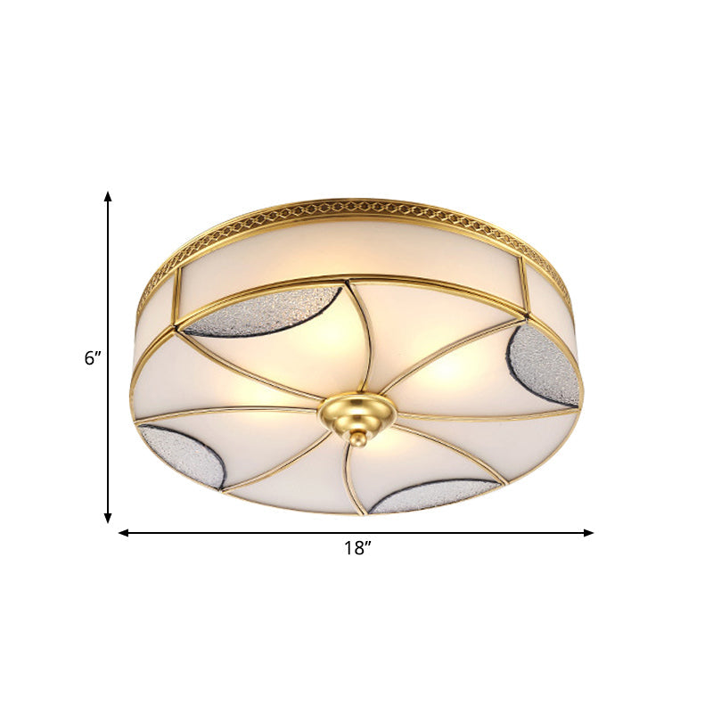 Vintage Brass Flushmount Light With Frosted Glass - 4 Lights Round Ceiling Mount For Living Room
