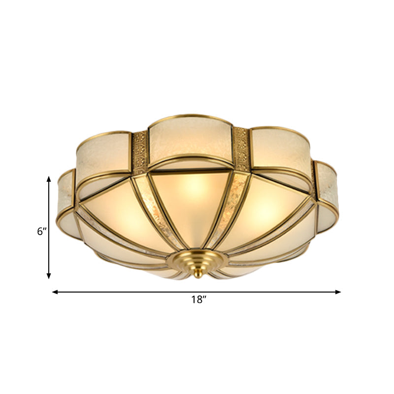 Traditional Metal Brass Flush Mount Chandelier With 3/4/6 Scalloped Heads For Living Room Ceiling -
