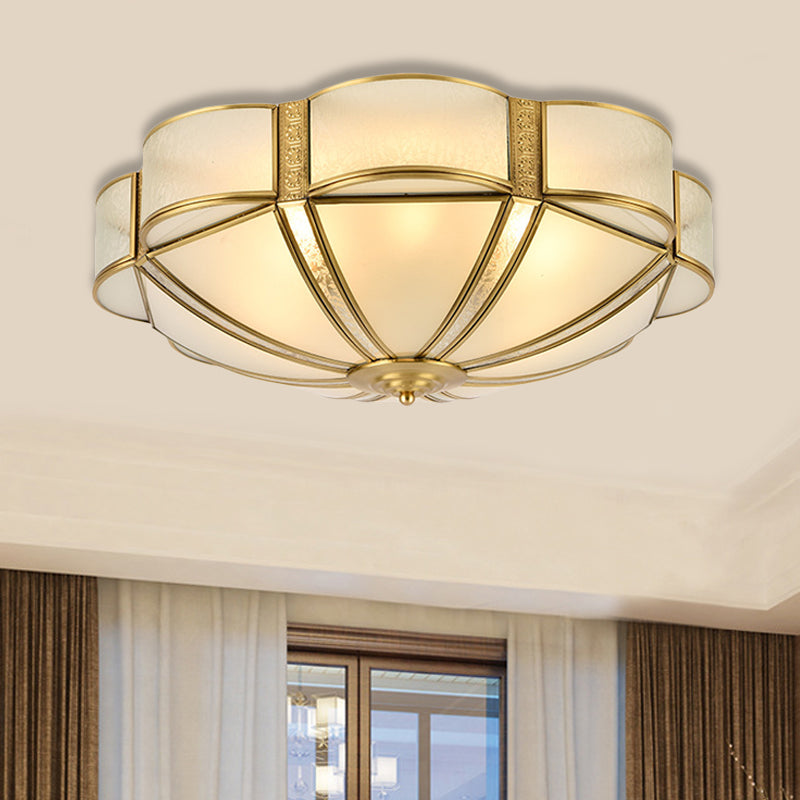 Traditional Metal Brass Flush Mount Chandelier With 3/4/6 Scalloped Heads For Living Room Ceiling -